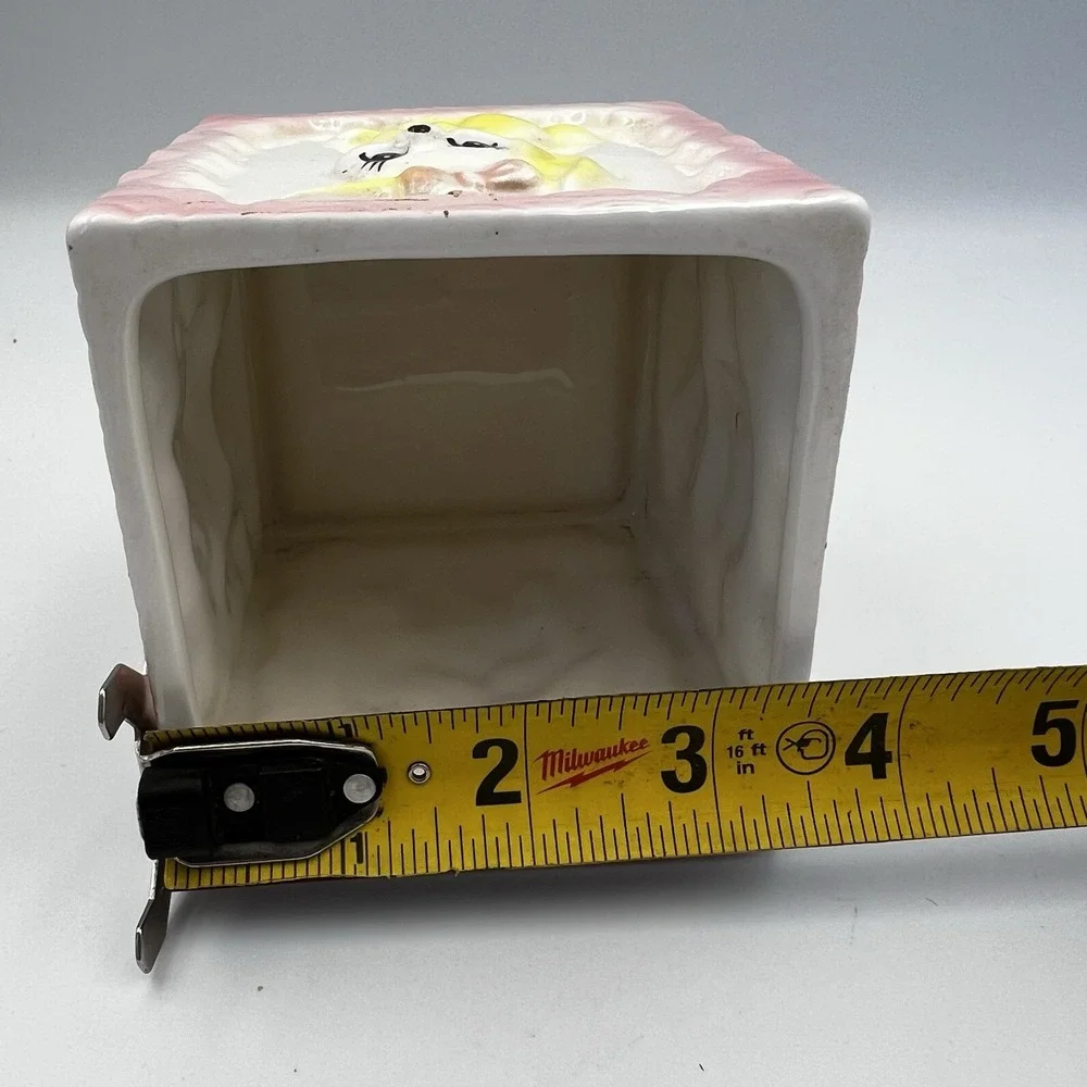 Vintage MCM Pastel Pink Baby Block Nursery Bear Bunny Lamb Planter Ceramic Japan